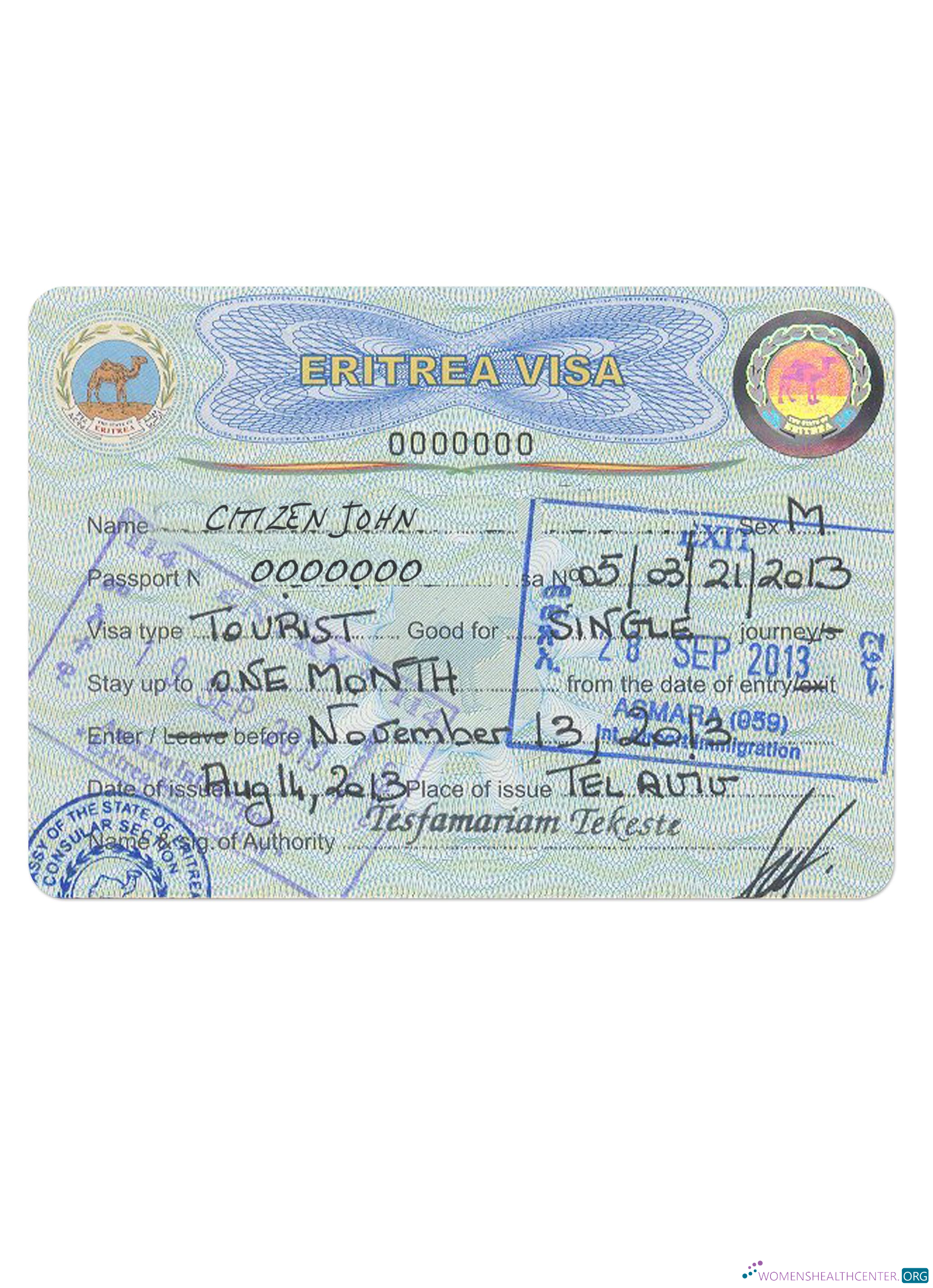 Download ERITREA VISA version 2 Photoshop template